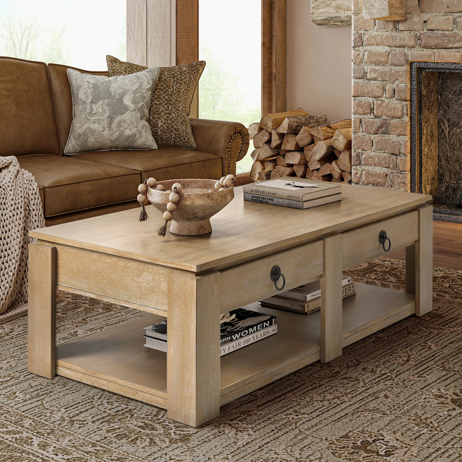 Jorge 54" Modern Rustic 4-Drawers Farmhouse Coffee Table | Wayfair North America