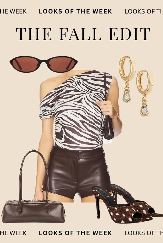 🖤 The Fall Edit: Chic meets daring.
Zebra print, glossy leather shorts, and polka-dot heels—your weeknight-to-weekend power combo.
Gold hoops, espresso bag, and tinted frames seal the look.
fall outfit ideas, zebra print top, leather shorts outfit, fall night out look, chic fall fashion, trendy accessories 2025, polka dot heels, gold hoop earrings, fall edit style inspo
