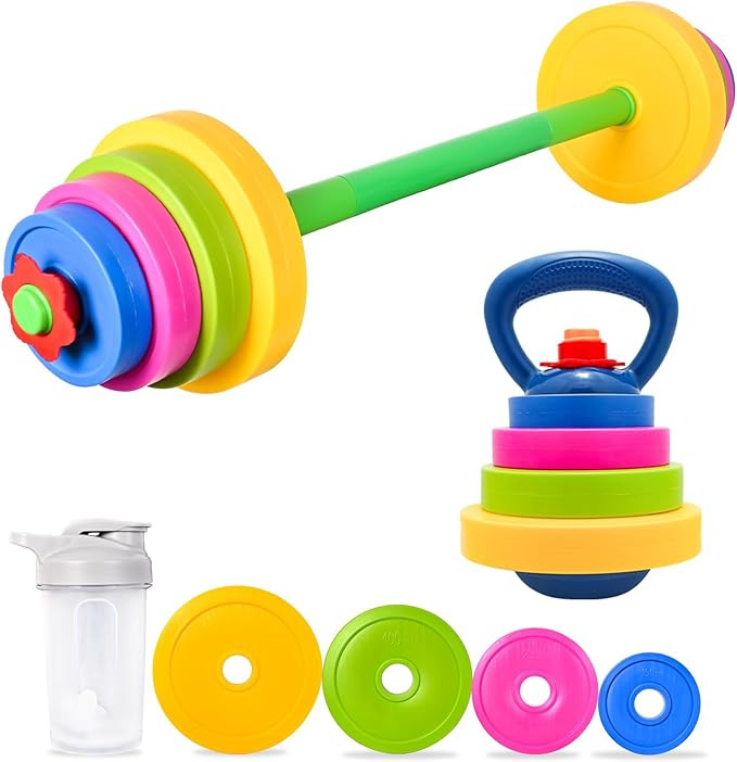 3-in-1 Kids Fitness Set with Adjustable Barbell, Kettlebell & Reusable Water Bottle – Kids Gym ... | Amazon (US)