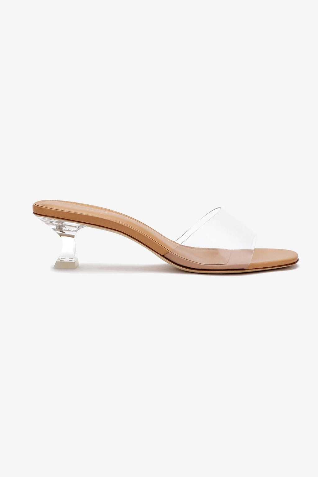 Vivi Lucite Mule In Tan Leather and Vinyl | Larroude