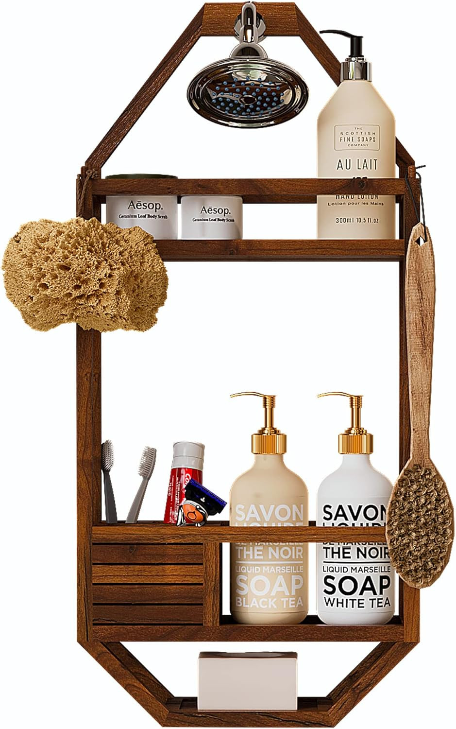 TeakCraft Teak Shower Caddy, Shower Organizer For Bathroom, Non Slip, Indoor and Outdoor, Hanging... | Amazon (US)