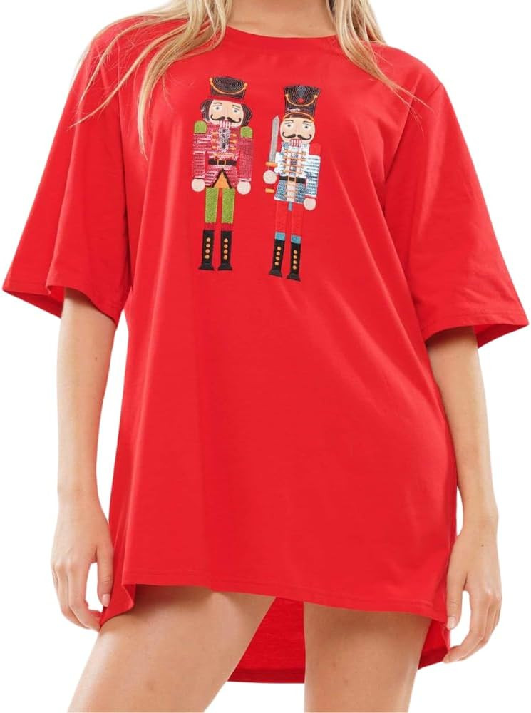 Women's Sequin Holiday Christmas Oversized Top Festive Midi Dress (One Side Sequin) | Amazon (US)