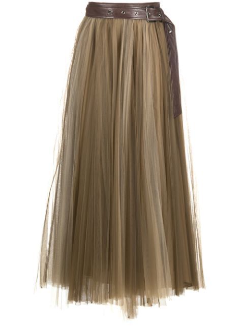 pleated tulle-overlay skirt | Farfetch (US)