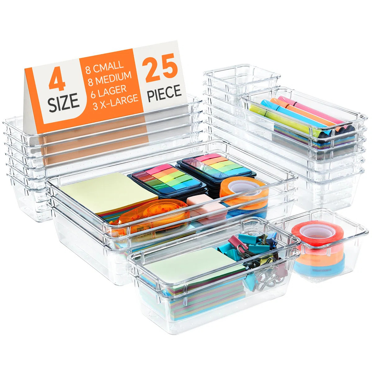 25 PCS Clear Plastic Drawer Organizer Set, 4 Size Storage Container for Makeup, Jewelry, Bedroom,... | Wayfair North America