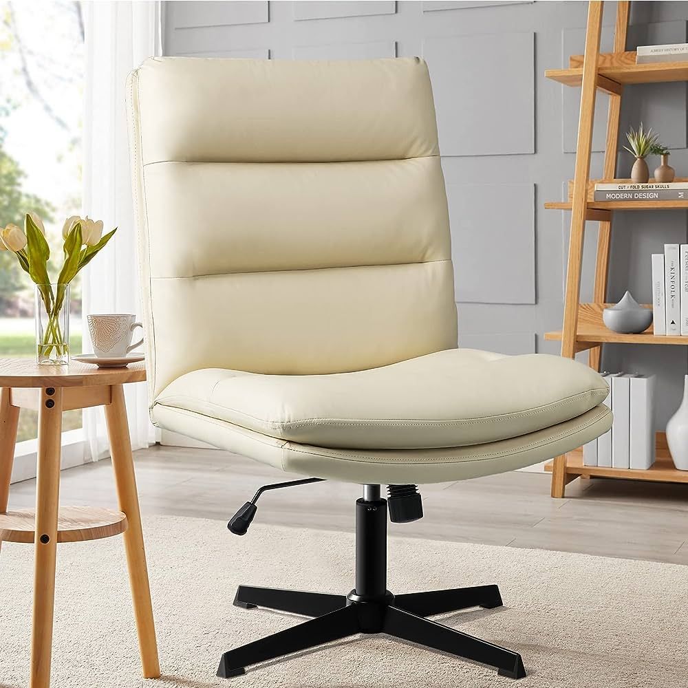 PUKAMI Armless Office Desk Chair No Wheels,Pu Leather High Back Wide Seat Cross Legged Office Cha... | Amazon (US)