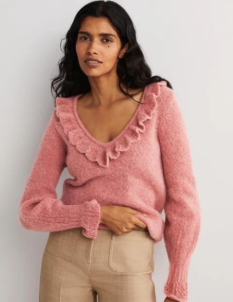 Fluffy Frill V-neck Sweater | Boden (US)