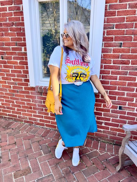 ✨SIZING•PRODUCT INFO✨
⏺ Sublime Graphic Tee, Band Tee - Men’s Large @walmart 
⏺ Yellow Crossbody Bag with Tassel @amazonfashion 
⏺ White & Yellow Hi Top Sneakers •• mine are no longer available from @vans but linked similar from @amazonfashion 
⏺ Teal Dress/Skirt, Silk Slip Style •• mine is no longer available from @walmartfashion but linked similar from @amazonfashion 
⏺ Self Tanner also linked!

📍Find me on Instagram••YouTube••TikTok ••Pinterest ||Jen the Realfluencer|| for style, fashion, beauty, and confidence!

🛍 🛒 HAPPY SHOPPING! 🤩

Dress, skirt, slip dress, slip skirt, silk dress, silk skirt, teal, teal skirt, graphic tee, band tee, yellow, crossbody bag, shoulder bag, vans, high tops, hi tops, sneakers

#walmart #walmartfashion #walmartstyle walmart finds, walmart outfit, walmart look  #amazon #amazonfind #amazonfinds #founditonamazon #amazonstyle #amazonfashion #dress #dressoutfit #dresslook #dresses #dressoutfitinspo #dressoutfitinspiration #dressstyle #dressfashion #howtostyle #mini #skirt skirt outfit, skirt outfit inspo, skirt outfit inspiration, skirt look, skirt style, skirt fashion, skirt workwear, skirt professional, skirt office, professional skirt, office skirt, workwear skirt, midi, midi skirt, mini skirt, maxi skirt, peplum skirt, silk skirt, tweed skirt, short skirt, midlength skirt, long skirt, pencil skirt, ruffle skirt #graphic #tee #graphictee #graphicteeoutfit #tshirt #graphictshirt #t-shirt #band #bandtee #graphicteelook #graphicteestyle #graphicteefashion #graphicteeoutfitinspo #graphicteeoutfitinspiration 
#under10 #under20 #under30 #under40 #under50 #under60 #under75 #under100
#affordable #budget #inexpensive #size14 #size16 #size12 #medium #large #extralarge #xl #curvy #midsize #pear #pearshape #pearshaped
budget fashion, affordable fashion, budget style, affordable style, curvy style, curvy fashion, midsize style, midsize fashion

#LTKStyleTip #LTKFindsUnder50 #LTKMidsize

#LTKstyletip #LTKmidsize #LTKfindsunder50