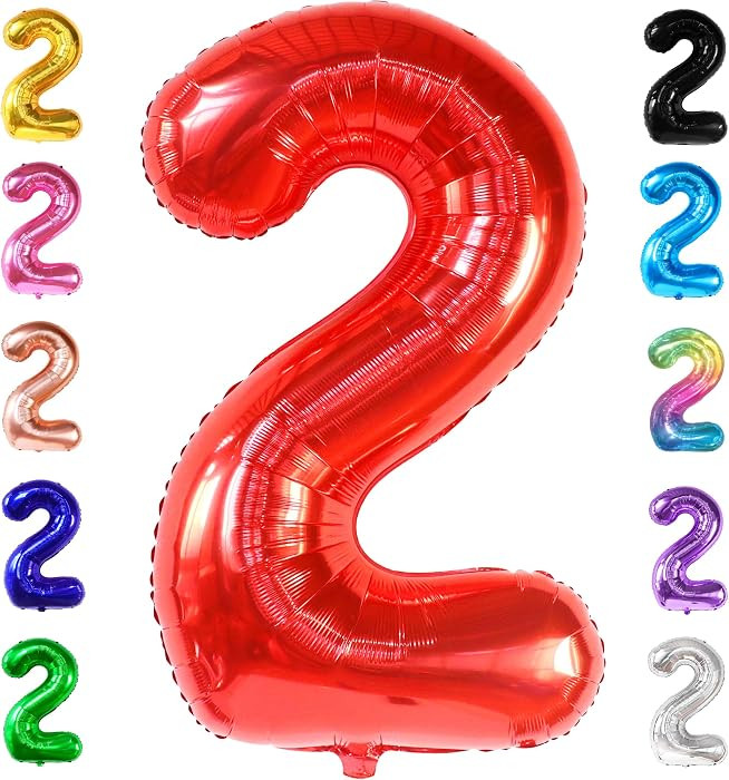 KatchOn, Giant Red Number 2 Balloon - 40 Inch | Mylar Foil 2nd Number Balloons For Happy Birthday... | Amazon (US)