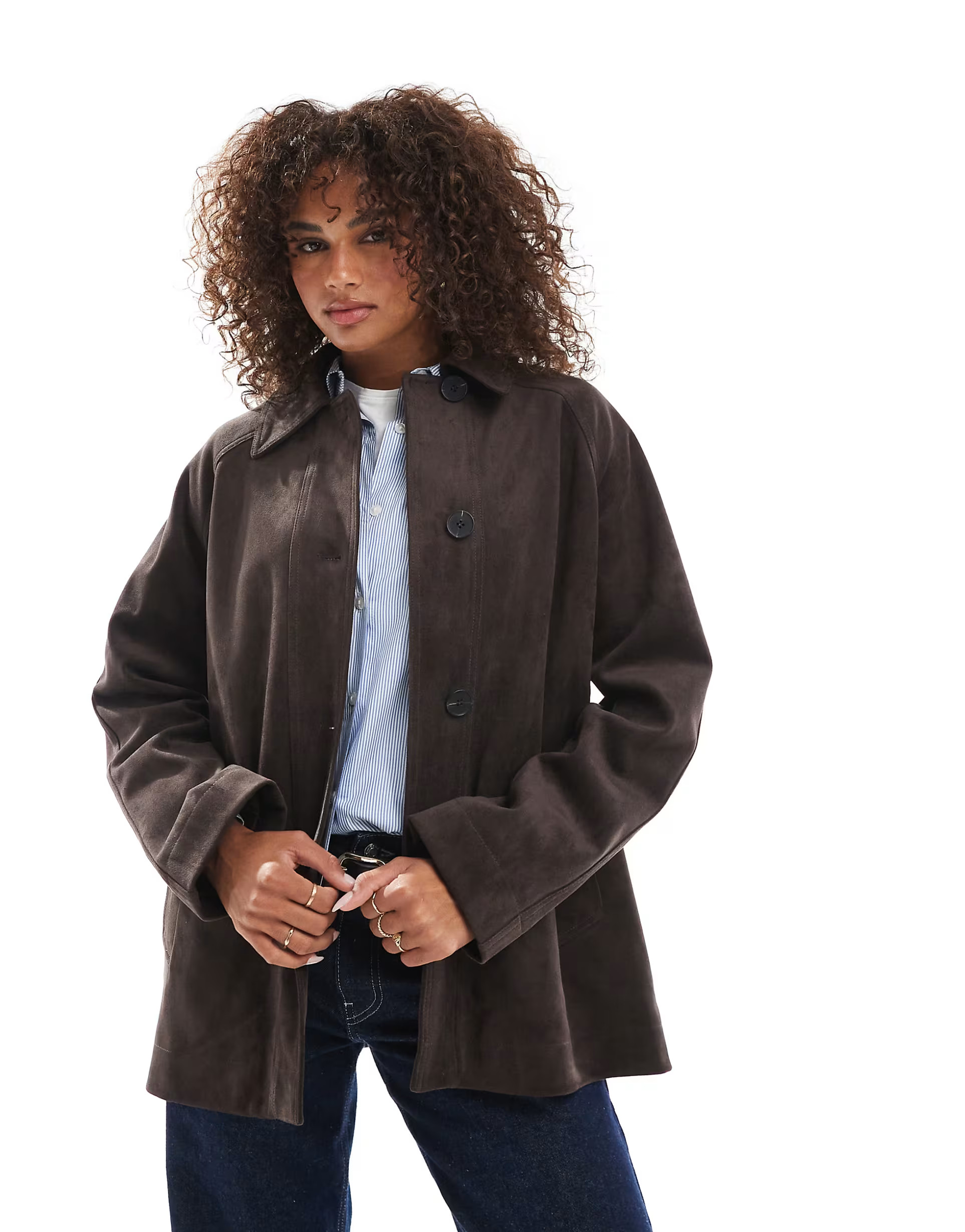 ASOS DESIGN faux suede car coat in mocha | ASOS (Global)