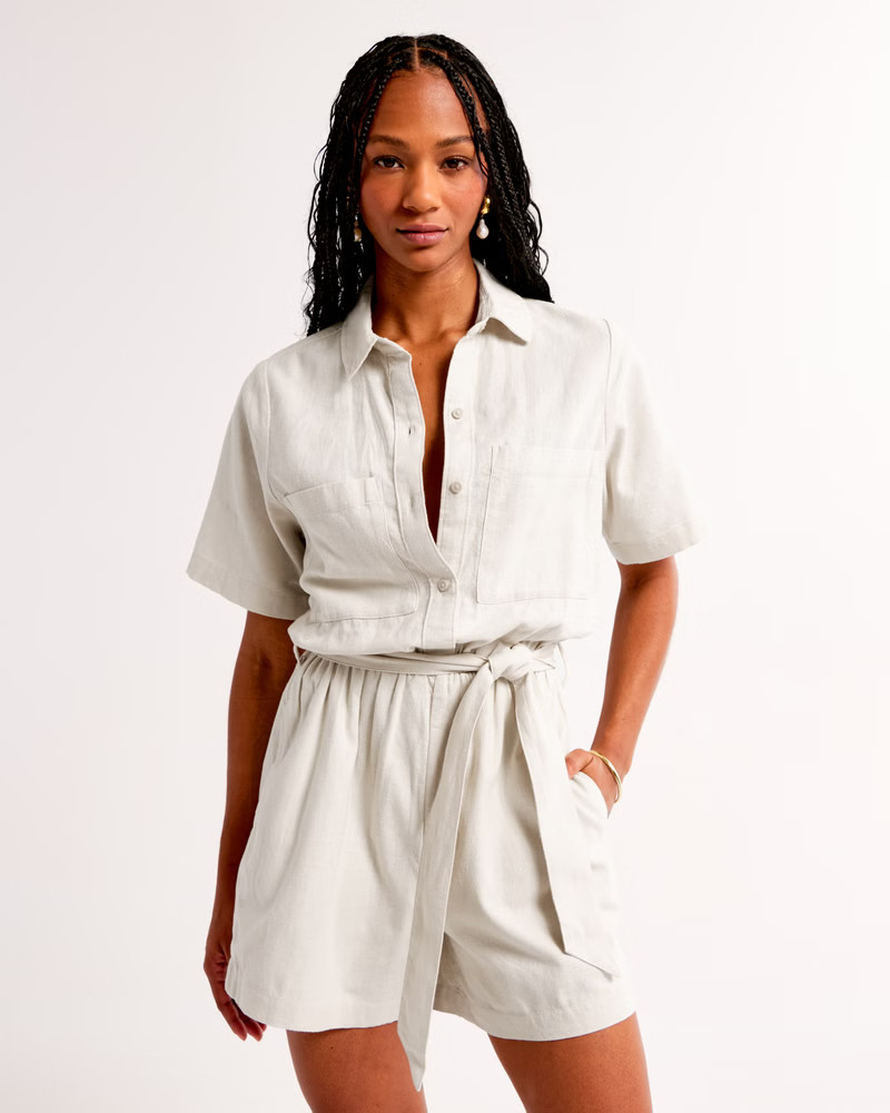 Linen-Blend Utility Romper | Abercrombie & Fitch (US)