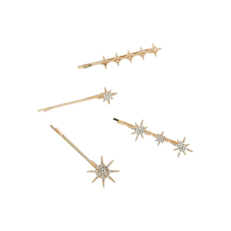 Time and Tru Women's Gold Tone Rhinestone Bobby Pin Set, 4-Piece | Walmart (US)
