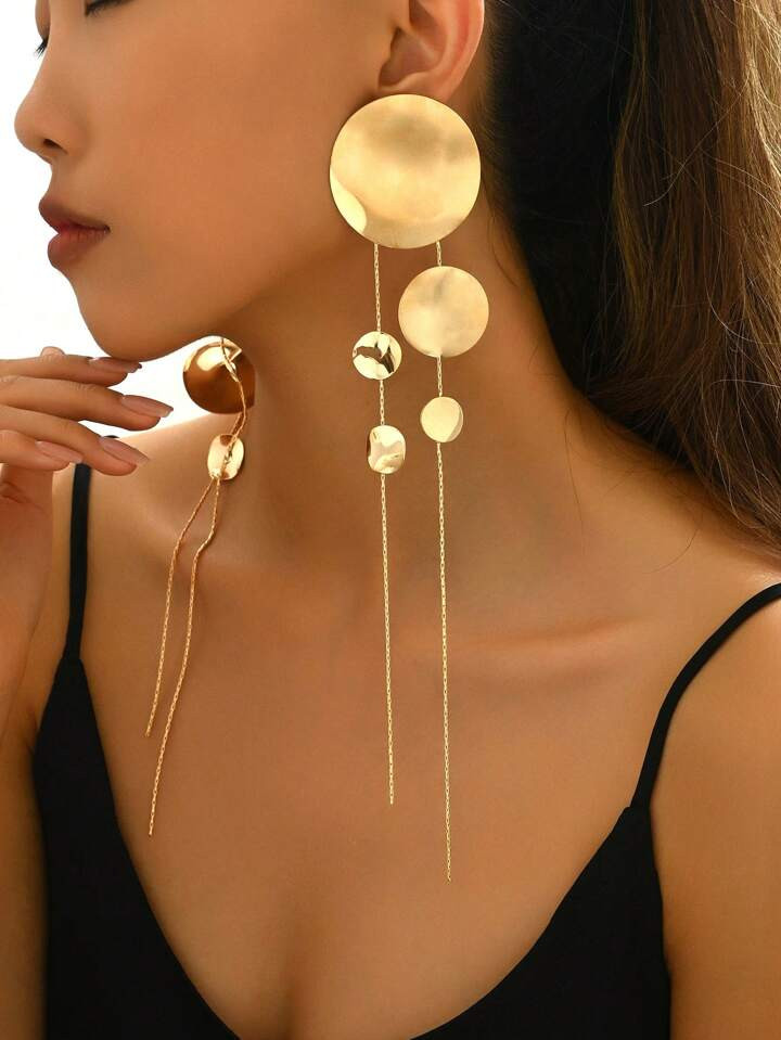 New Trendy Fringe Round Minimalist Exaggerated European Style Earrings | SHEIN