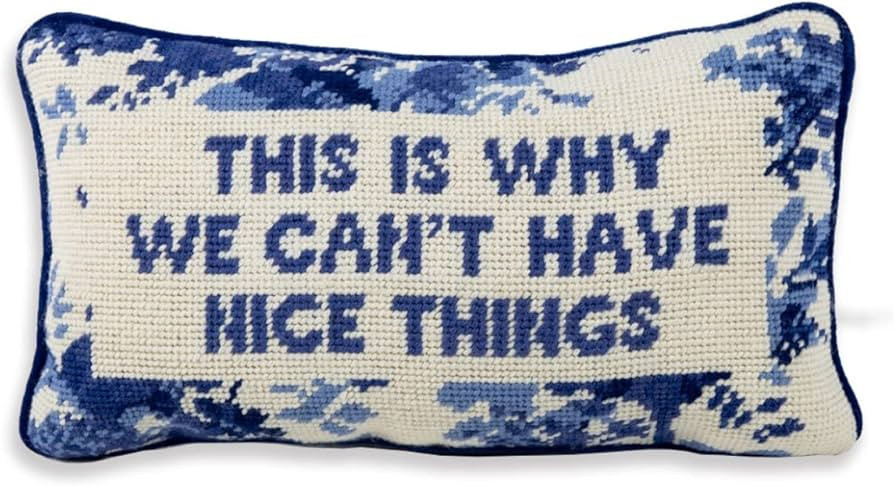 FURBISH Handmade Needlepoint Decorative Throw Pillow - Nice Things - 8" x 14" - Small Embroidered... | Amazon (US)