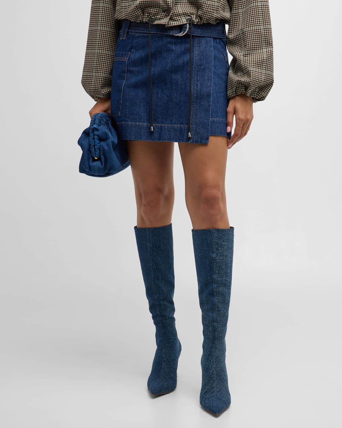 Deanna Belted Denim Mini Skirt | Neiman Marcus