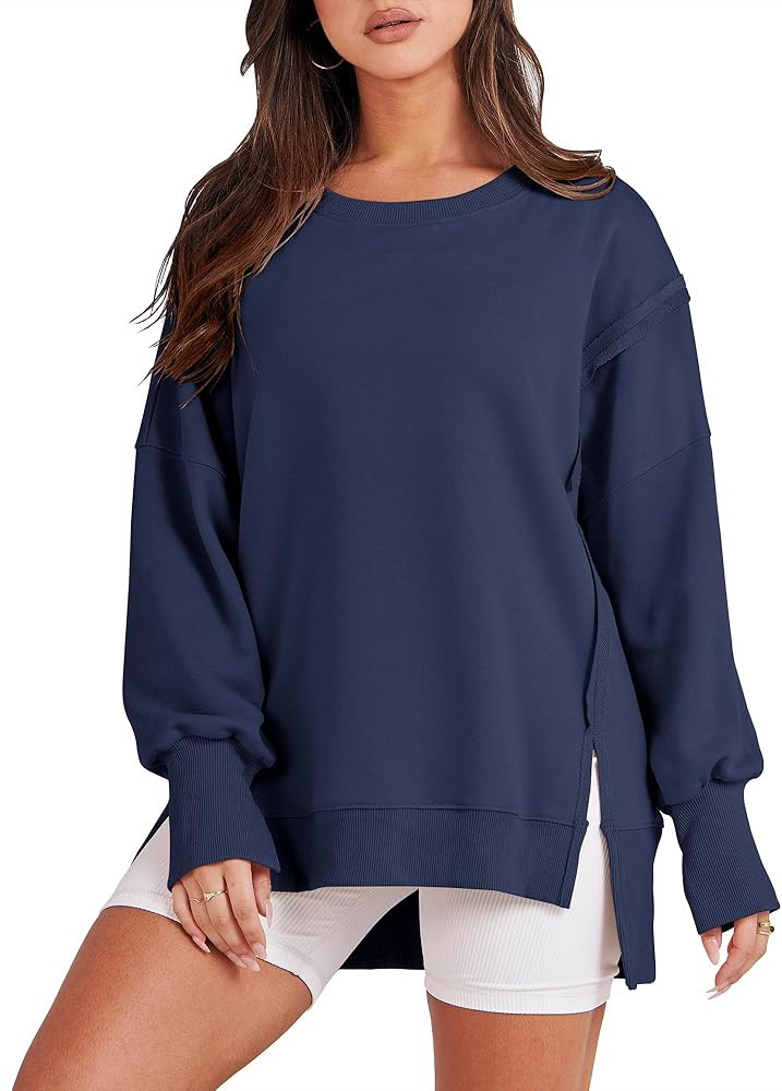 ANRABESS Womens Oversized Sweatshirts Crew Neck Long Sleeve Shirts Casual Loose Slit 2025 Fall Ou... | Amazon (US)