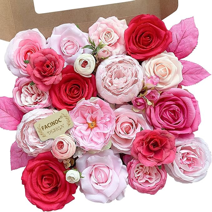Roses Artificial Flowers Pink Fake Flower Bulk for DIY Wedding Bouquets Bridal Baby Shower Decora... | Amazon (US)