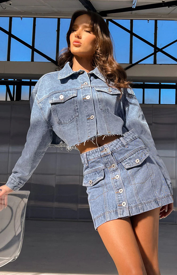 Helena Mid Wash Denim Cropped Jacket | Beginning Boutique (AU)