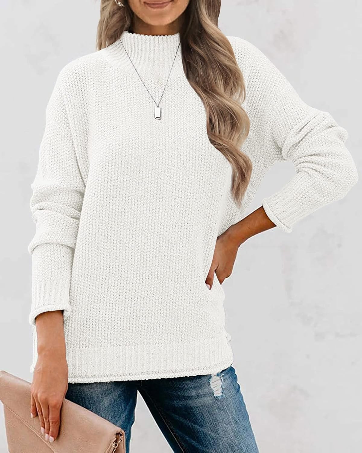 MEROKEETY Women's Long Sleeve Turtleneck Cozy Knit Sweater Casual Loose Pullover Jumper Tops at Amaz | Amazon (US)