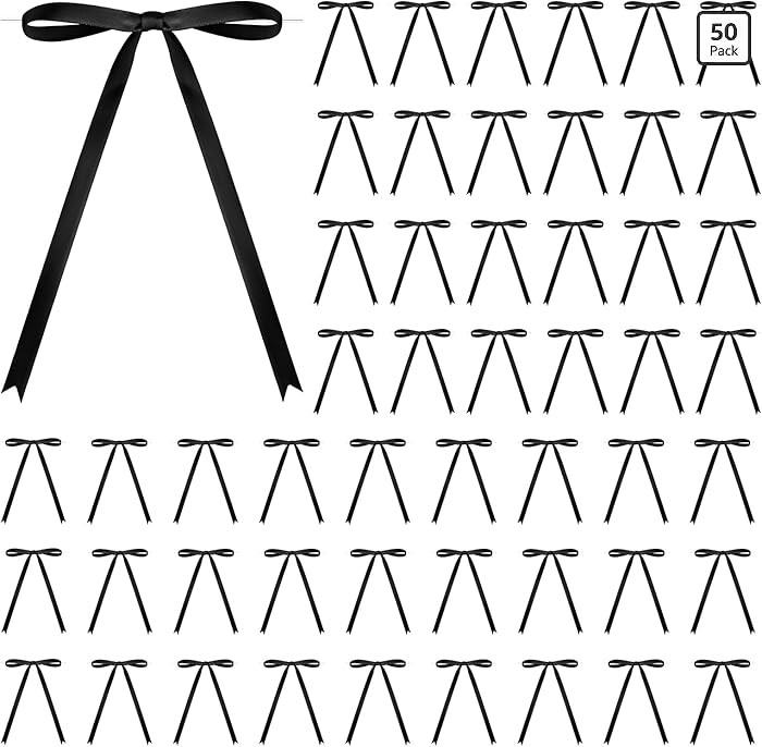 50 Pcs Satin Ribbon Bows 5x7 Inch Twist Tie Bows, Cute Black Bow Decor for Gift Wrapping, Cake Tr... | Amazon (US)