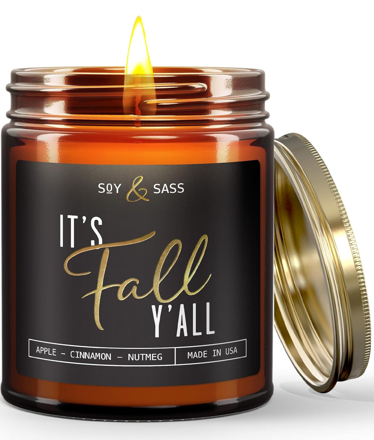 Fall Candles - 'It's Fall Yall' Fall Candle w/Apple Cinnamon & Nutmeg I Infused with Essential Oi... | Amazon (US)