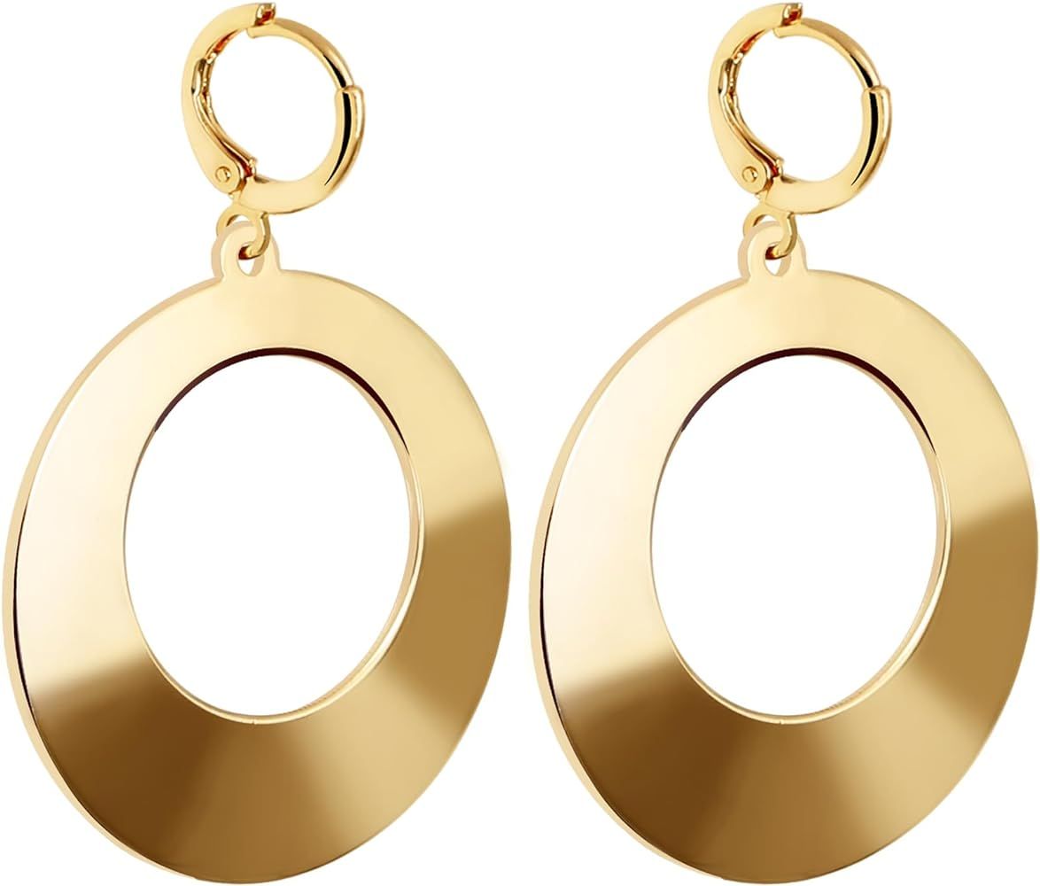 Dangle Hoop Earrings for Women,14k Gold/Silver Plated Geometric Hoops Earrings with High Polished... | Amazon (US)