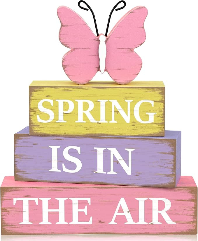 4 PCS Spring Butterfly Wooden Table Sign Spring is in the Air Table Block Centerpieces Rustic Far... | Amazon (US)