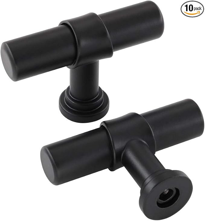 10 Pack Black Cabinet Knobs Black Drawer Knobs - Matte Black T Bar Cabinet Knobs Single Hole Kitc... | Amazon (US)