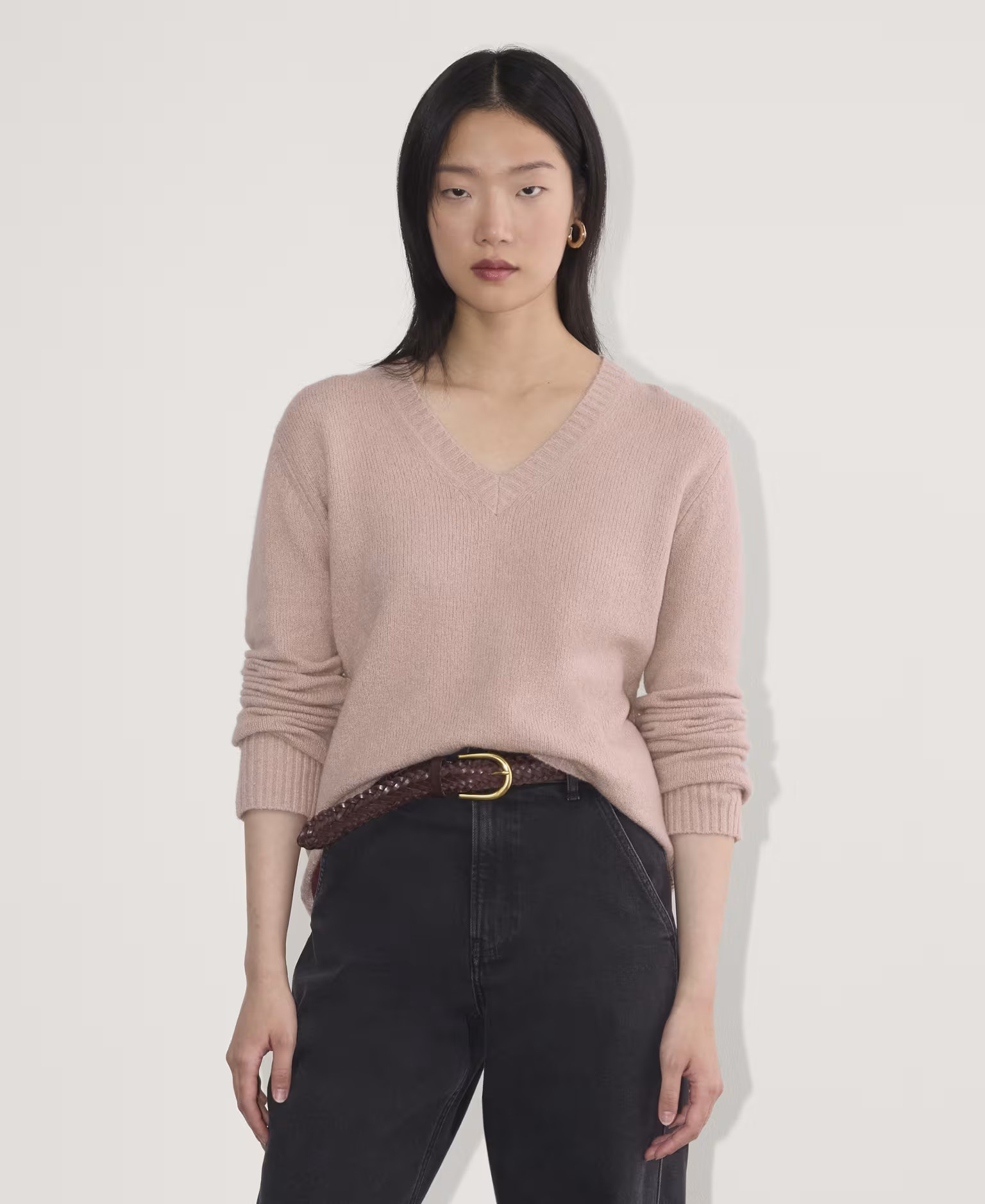 Women's V-Neck Sweater in Plush Cotton by Everlane in Dusty Rose, Size S | Everlane