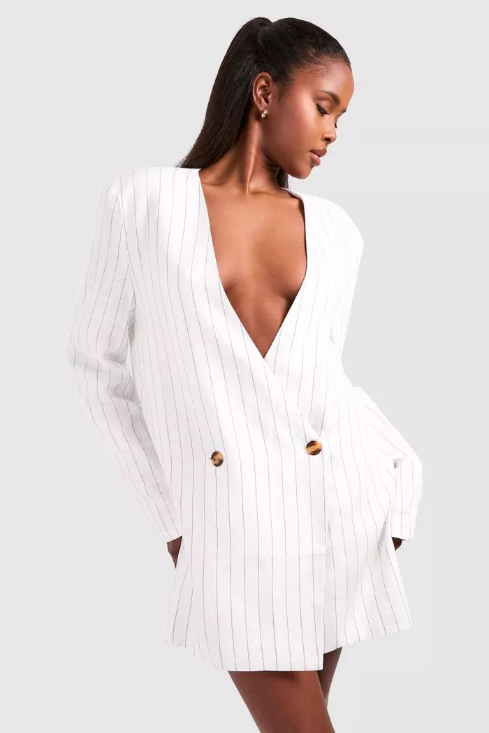 Stripe Oversized Collarless Blazer Dress | boohoo (US & Canada)