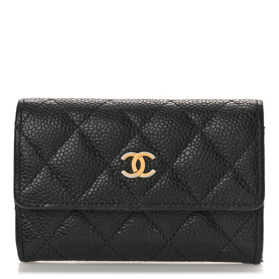 Caviar Quilted Flap Card Holder Black | FASHIONPHILE (US)