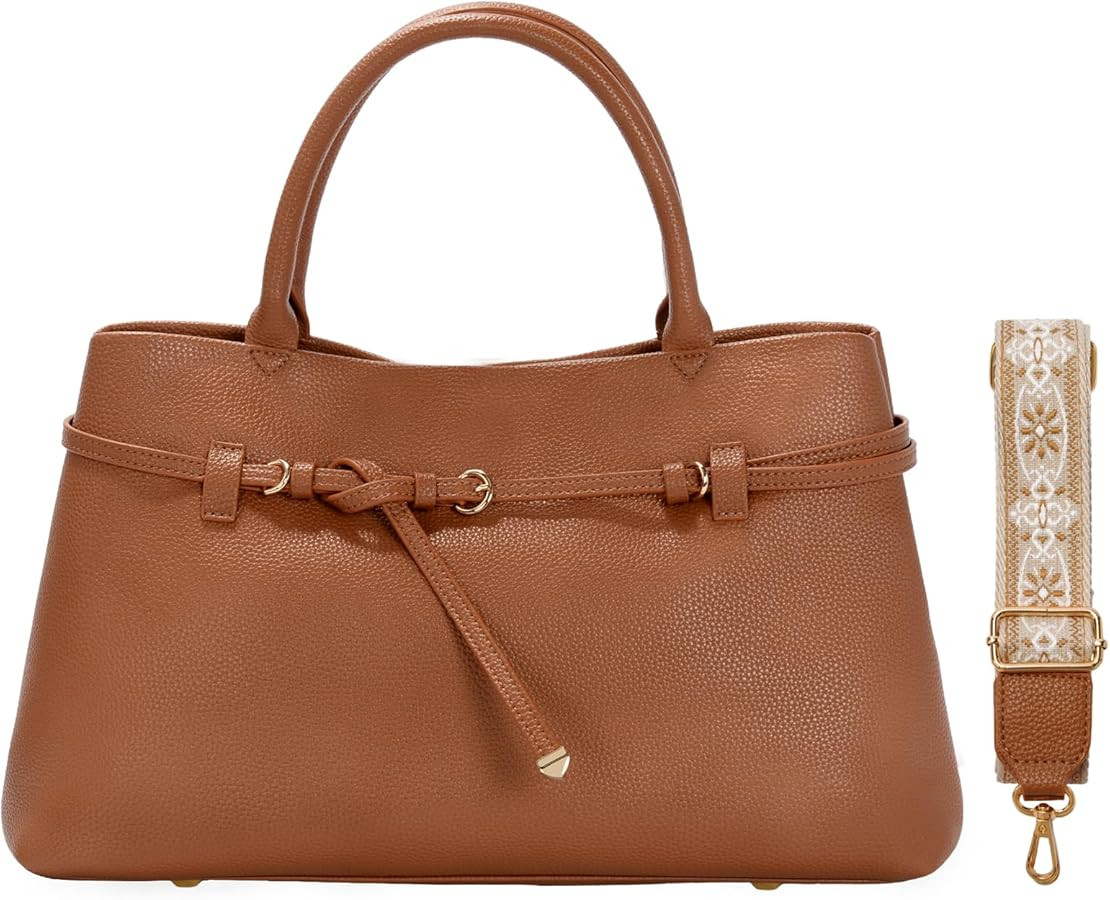 Work Tote Purses and Handbags for Women Vegan Leather Belted Top-handle Satchel Shoulder Bags wit... | Amazon (US)