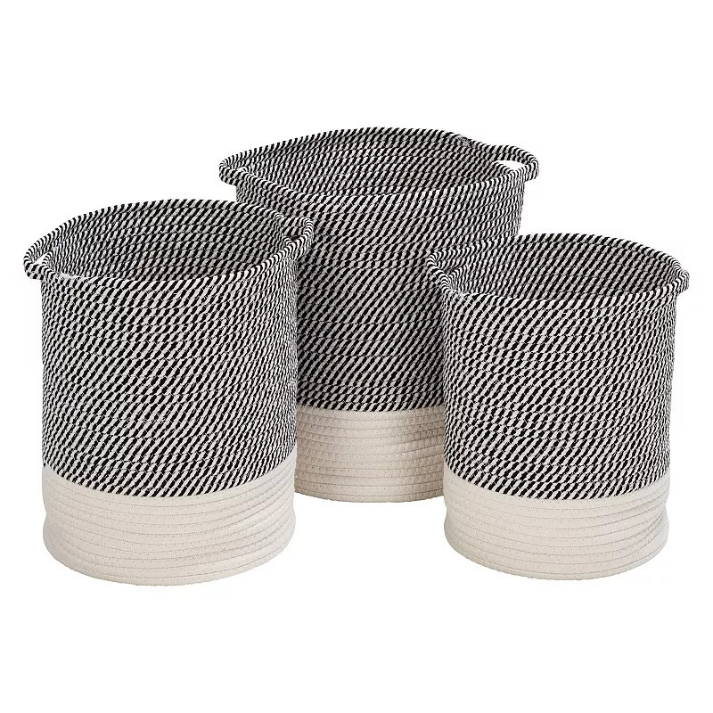 Honey-Can-Do Two-Tone Cotton Rope 3-Piece Storage Basket Set, Grey | Kohl's