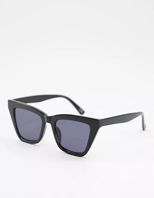 ASOS DESIGN recycled angular frame cat eye sunglasses in black | ASOS (Global)