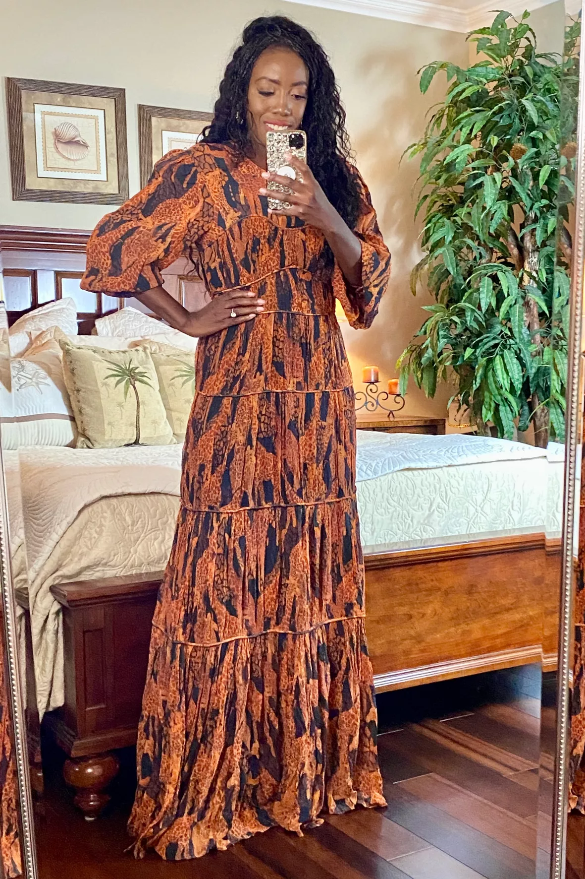 long fall dresses Women's Casual Sleeve V Neck Midi Dress Floral Boho Beach Flowy Dress do not bleach Long Sleeve Fall Dresses