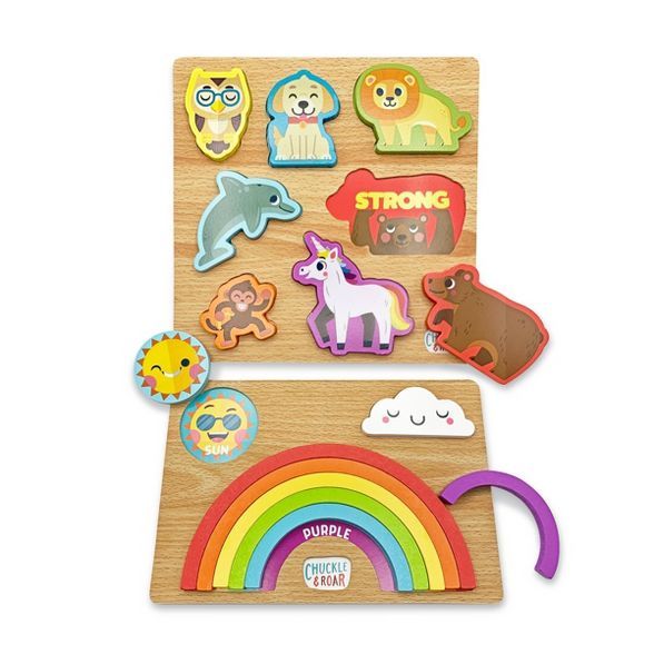 Chuckle &#38; Roar Rainbow &#38; Animals Wooden Kids&#39; Puzzle Set - 2pk | Target