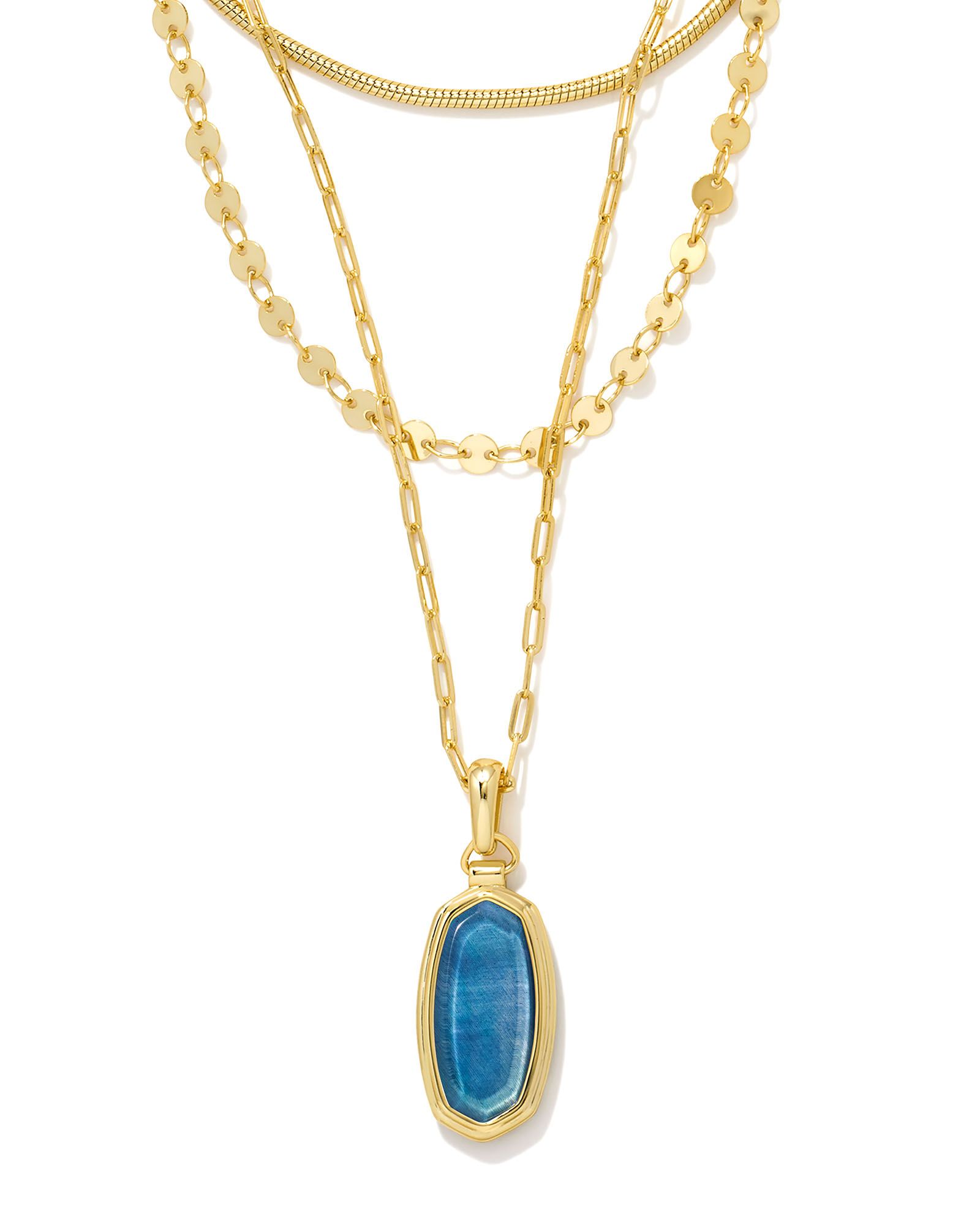 Framed Dani Convertible Gold Triple Strand Necklace in Dark Blue Mother-of-Pearl | Kendra Scott