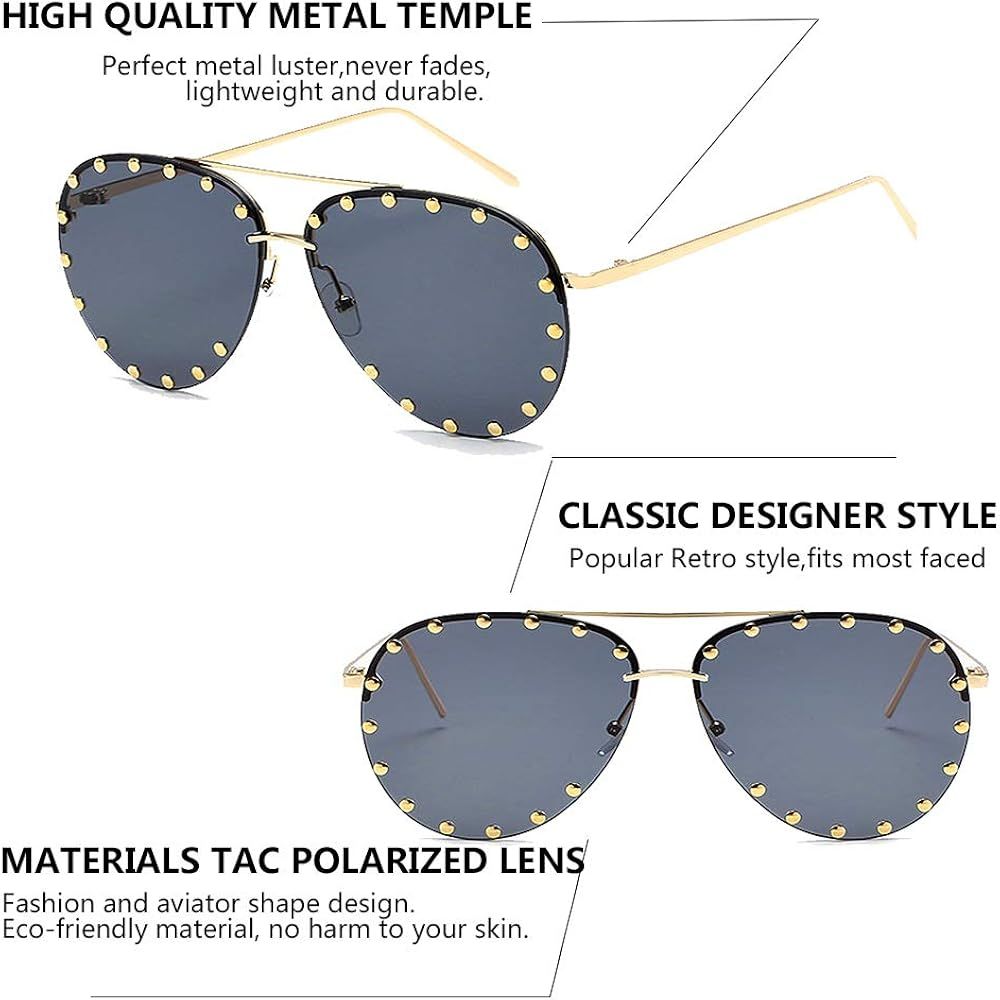 BVAGSS Women Rimless Oversized Studded Sunglasses Gradient Lens Rivet Fashion WS027 | Amazon (US)