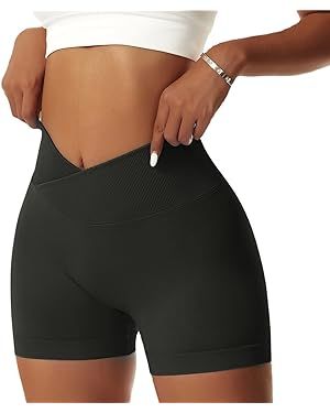 Vertvie Women's Gym Shorts V Cross Elastic Push Up Yoga Shorts Booty Scrunch High Waist Athletic ... | Amazon (US)