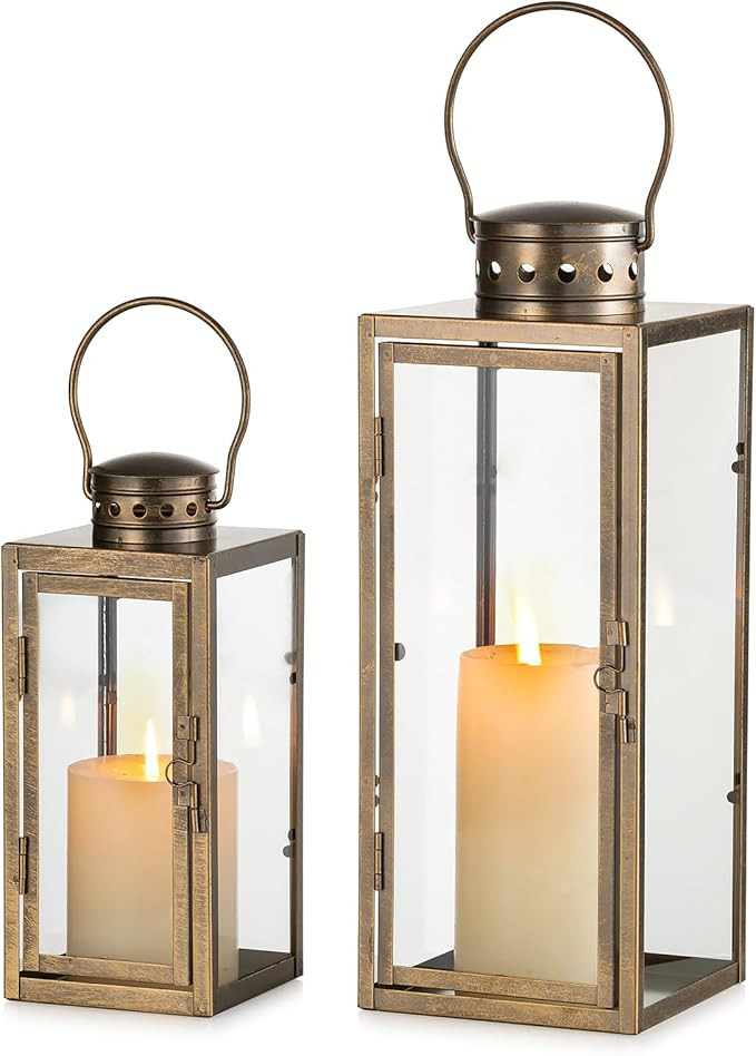 NUPTIO Vintage Lanterns Decorative Outdoor: 9.5 13.8 inches Tall Set of 2 Rustic Metal Lantern De... | Amazon (US)