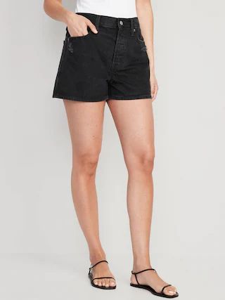 High-Waisted Slouchy Straight Button-Fly Non-Stretch Jean Shorts for Women -- 3-inch inseam | Old Navy (US)