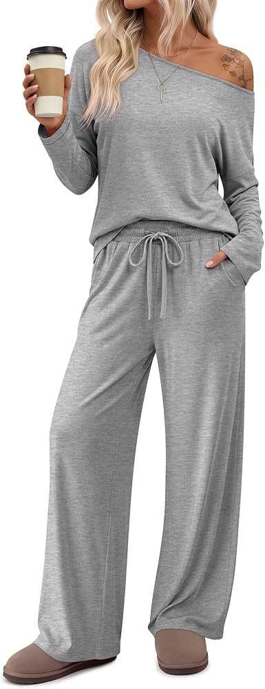 Locoowai Women's 2 Piece Off the Shoulder Lounge Set | Amazon (US)