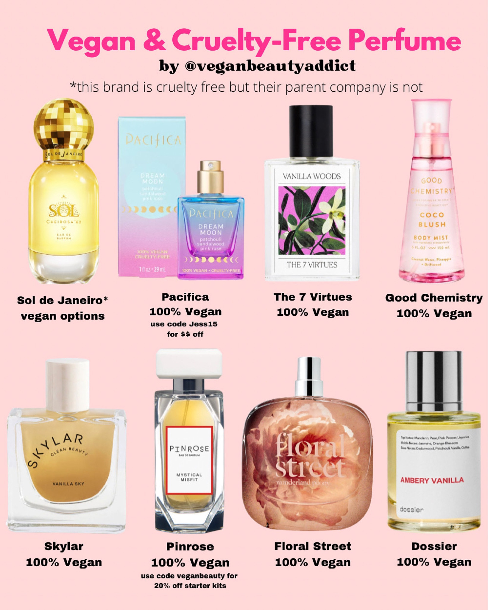 CRUELTY-FREE & PERFUME 🐇🌱 I got some requests for perfumes and this is one of my favorite topics so I am happy to oblige. These are some of my favorite brands, and I have tons of favorite scents from each them. What are your favorites? If you are looking for more options, there is a full blog post on my website! 🐇

#veganperfume #perfume #perfumecollection #sephora #crueltyfree #veganbeautyreview #veganbeautyaddict #vegansofig #ulta #targetfinds #pacificabeauty #veganbeautyaddict #goodchemistry Cruelty Free Perfume, Vegan Perfume, Vegan Fragrance, Sol de Janeiro, Affordable Perfume, Fragrance, Good Chemistry, Pacifica, Floral Street, Skylar; The 7 Virtues

#LTKbeauty #LTKunder100 #LTKGiftGuide