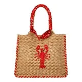 No Boundaries Women's Beach Icons Mini Straw Tote Bag, Natural with Lobster Embroidery | Walmart (US)