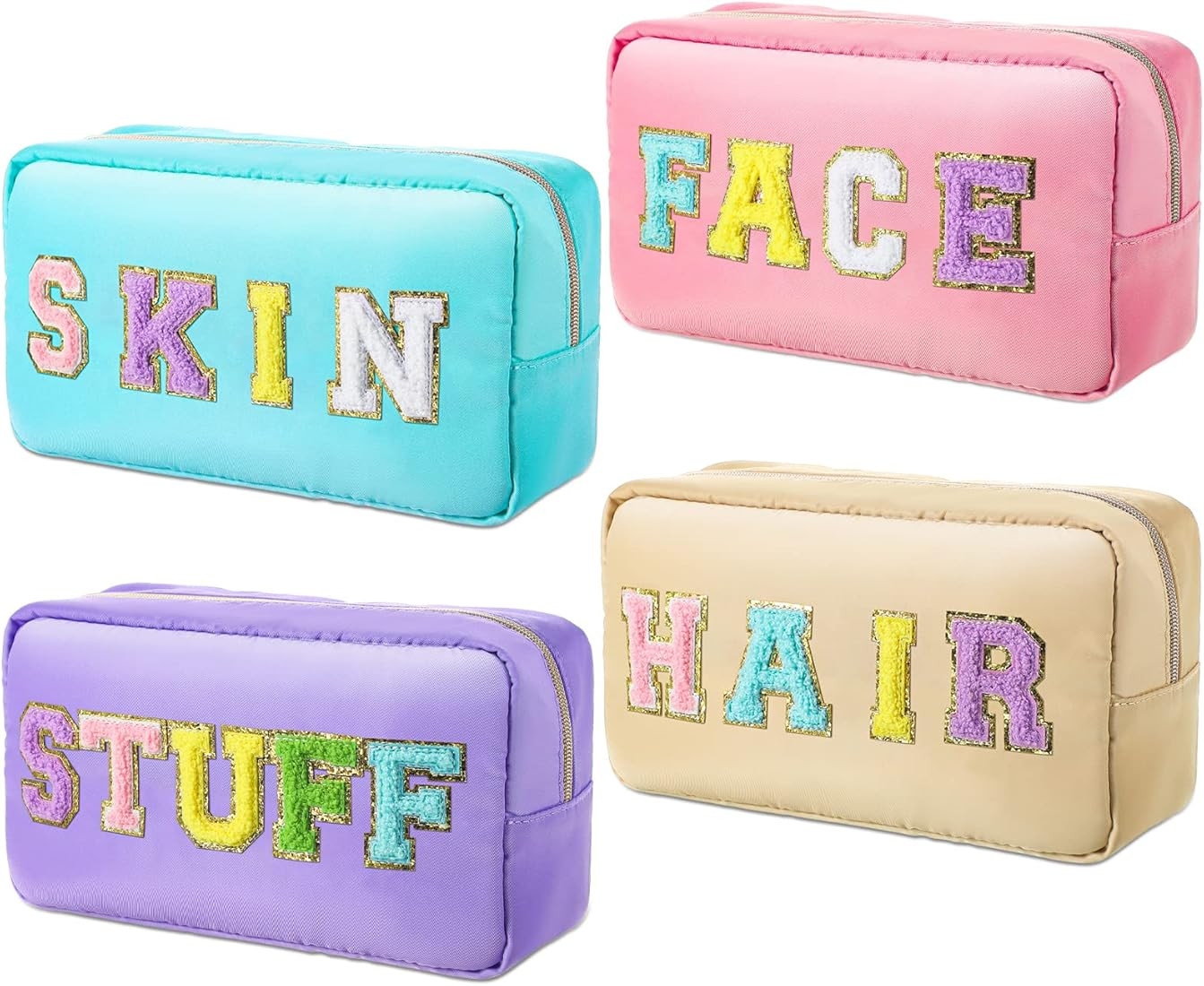 Remerry 4 Pcs Nylon Cosmetic Bag Chenille Letter Cosmetic Pouch Zipper Preppy Makeup Bag Waterpro... | Amazon (US)