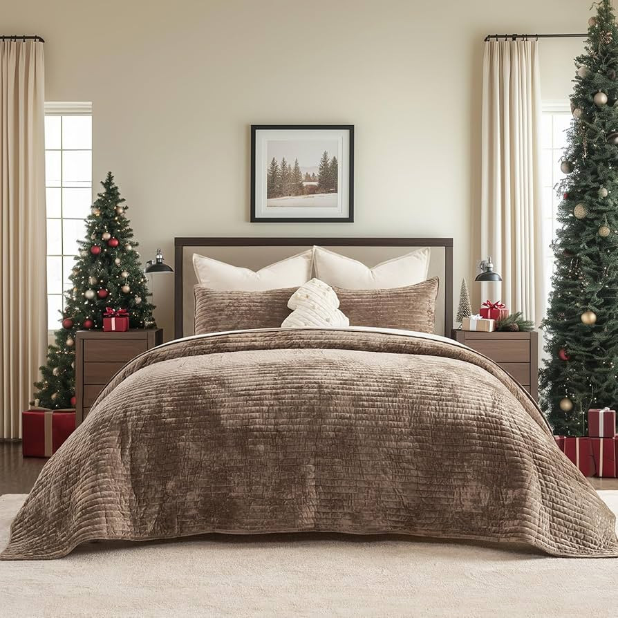 EverGrace Velvet Quilt Set King Size, Luxurious Soft Striped Channel Bedding Set, Lightweight Vel... | Amazon (US)
