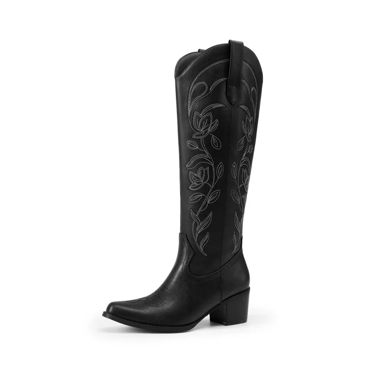 DREAM PAIRS Women's Knee High Cowboy Boots Embroidered Western Boots with Narrow Square Toe Comfo... | Walmart (US)