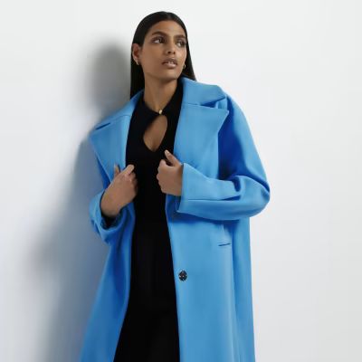 Blue pleated detail longline coat | River Island (UK & IE)