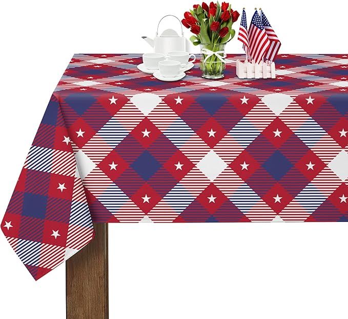 Memorial Day Tablecloth Rectangle 60 Inch x 84 Inch 4th of July Table Cloth Patriotic Star Americ... | Amazon (US)