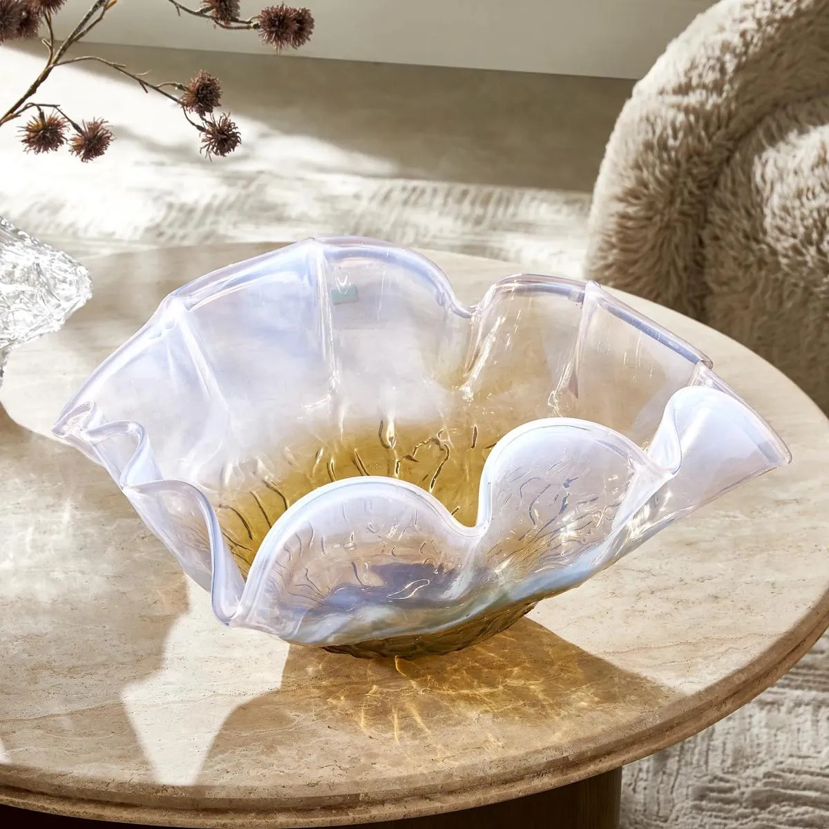 Glacier Glass Bowl | Light Purple and Brown | Décor | Z Gallerie | 19.75"Diameter x 8.75"H | Hand Blown Glass | Z Gallerie
