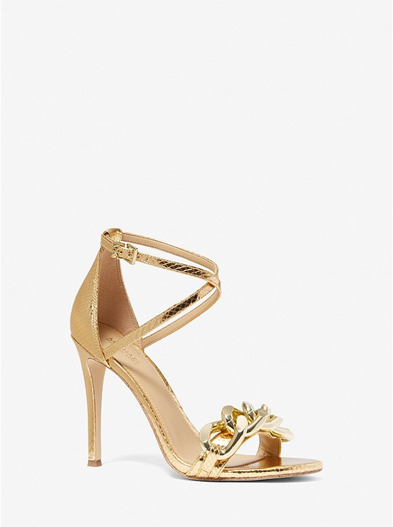 Scarlett Chain Link Metallic Embossed Leather Sandal | Michael Kors US